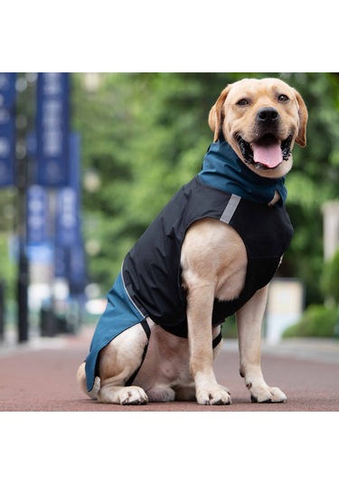 Vkemall Köpekler İçin Dışarıda Kullanım Su Geçirmez Mont, Yansıtıcı Çizgili, Ayarlanabilir Fit, Mavi-siyah Desenli Pet Yağmurluk Ya002s011