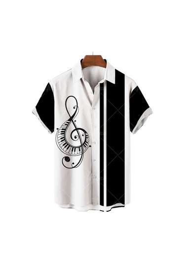 Snapbuyerkek Müzikal Gitar Baskılı Hawaii Gömlek Kısa Kollu Plaj Parti Üst Büyük Bedenpembe Pembe
