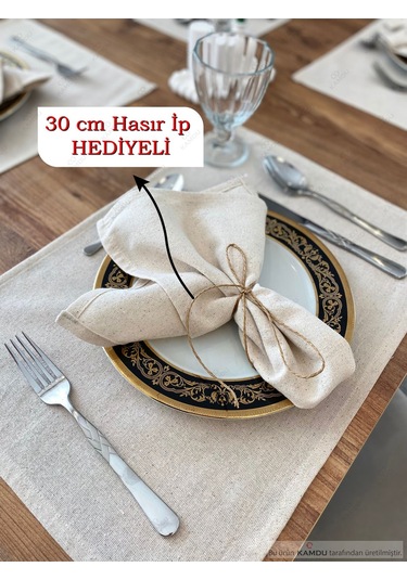 30x30cm 4 Adet %100 Pamuk Ham Keten Servis Peçetesi, Sunum Peçetesi Bej