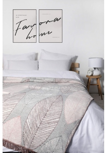 Aksu Çift Taraflı Pamuklu Desenli Çift Kişilik Battaniye - Gri - Gri