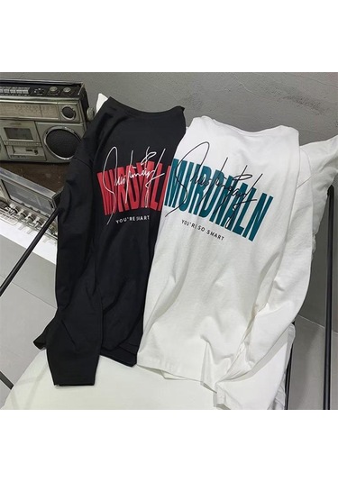 Beyaz Erkekler Uzun Kollu T-shirt Mektup Grafik Baskı Moda Marka Tees Erkekler İçin Erkek Giyim Rahat Tee Adam Yaz Kore Retro Beyaz