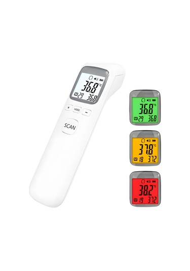 Springsun Beyaz Doku Dokunmadan Isı Ölçer - Lcd Ekranlı, Üç Renkli Arka Işık, Sıcaklık Alarmı, C/ F Dönüştürücü, 32 Veri Kaydı, 3-5cm Ölçüm Mesafesi