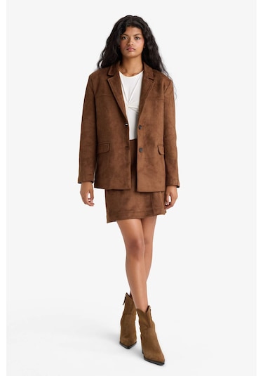 Defacto Regular Fit Ceket Yaka Süet Blazer Ceket E7236ax25aubn229 Kahve