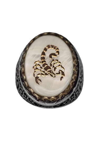 Regal & Sembolik Erkek 925 Ayar Gümüş Yüzük - Akrep Sembolü Ve Doğal Taşlar İle Süslenmiş Gümüş