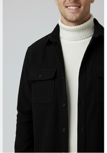 Deepsea Siyah Cepli Likralı Kadife Kumaş Rahat Kesim Erkek Gömlek Yumuşak Dokulu, Şık Tasarım Gömlek 2600759 Siyah