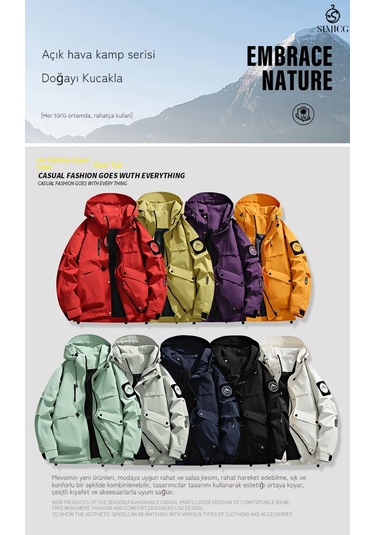 Erkek Amerikan Tarzı Renk Bloklu Kapüşonlu Ceket Açık Yeşil