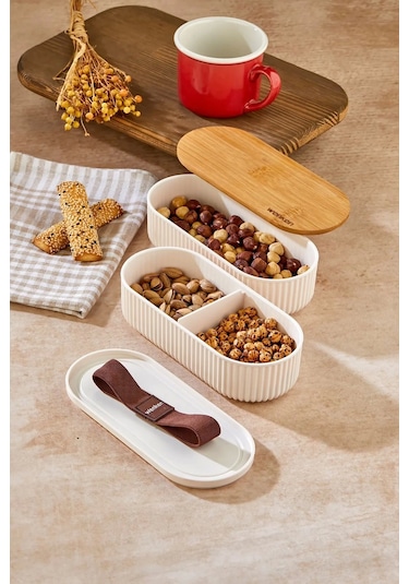 Bambu Kapaklı Lunch Box Kahvaltılık Saklama Kabı Large Bölmeli Çok Renkli
