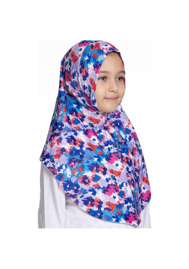 İndigo Pratik Hazır Geçmeli Genç Tesettür Bone Jakar Desenli Hijab 2408 24 İndigo