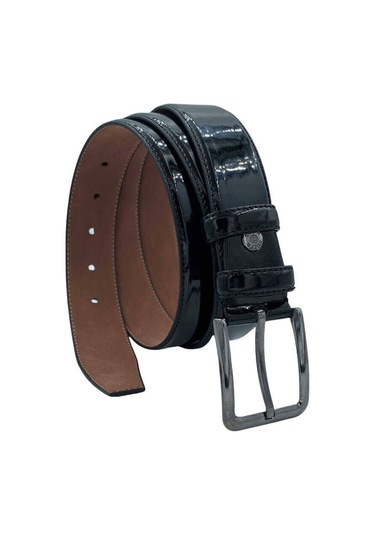 Siyah Rugan Suni Deri Düz Model Dikişli 3.5 Cm.lik Klasik Kemer - 8001-düz-22k-e Siyah