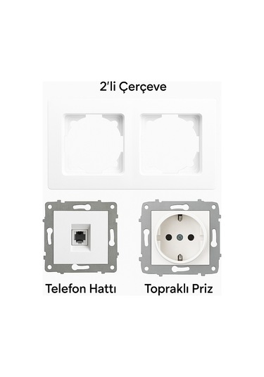 Karen Çiftli Priz Çerçevesi Uyumlu Topraklı Elektrik Prizi Telefon Hat Girişi Ofis Ve Ev Kullanımı