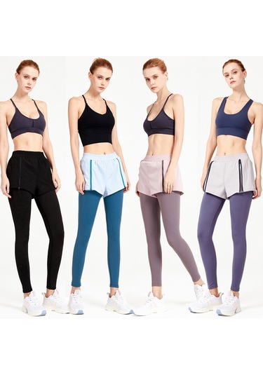 Skycity Esnek Bel, Hızlı Kuruma Ve Tam Kapsama Özellikli 2 Si 1 Arada Kadın Spor Taytı Koyu Mavi