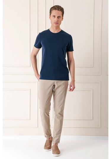 Slim Fit Bisiklet Yaka Pamuklu Lacivert Tişört Ts 880 Lacivert