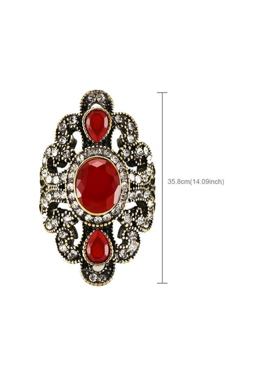 Fastbuy Vintage Ethnic Carved Inlaid Acrylic Resin Hollow Ring, Size 9, Red Çok Renkli Elegance Women's Fashion Jewelry Çok Renkli