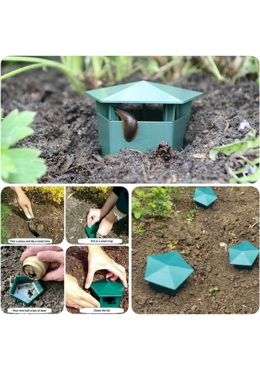 Geeksen 10 Adet Yeşil Plastik Bahçe Salyangoz Tuzağı - Çiftçi Bahçe Koruyucu, Ekşi Boğa Yakalama Aleti, 20-50 M² Uygun, Çevre Dost, Kullanıması Kolay