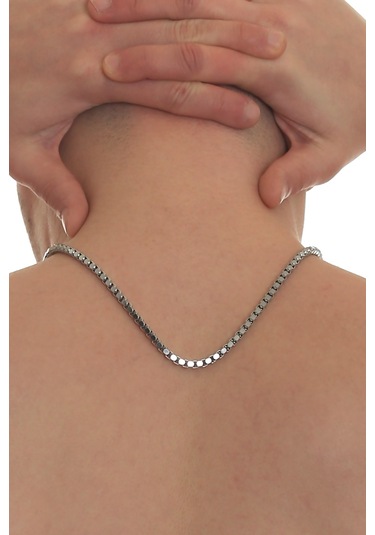 Labalaba Erkek Gri Örme Model Çelik Zincir Kolye Gümüş