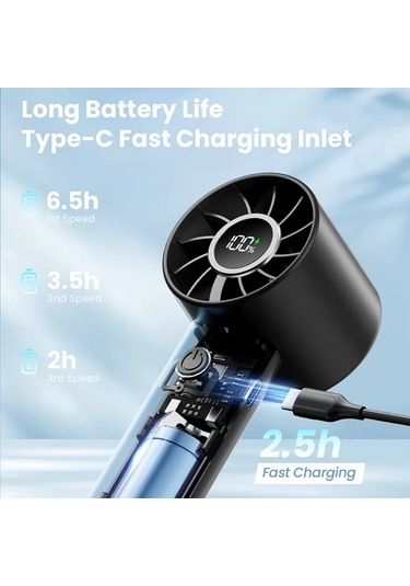 Oldfriend Gaıatop Usb Şarjlı Mini Fan Led Ekran Ve El Feneri 3 Hız Pembe