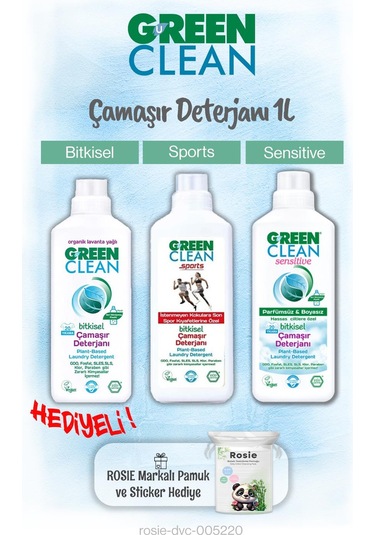 Green Clean Çamaşır Deterjanları 1 L X 3 Ve Rosie Pamuk Hediye 1 L