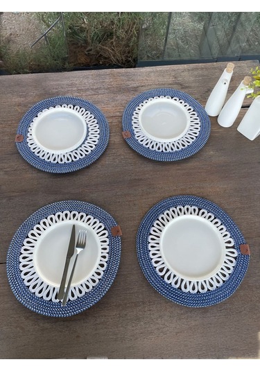 4 Kişilik Yuvarlak Amerikan Servis Özel Tasarım Lacivert 33 X 33 Cm Koyu Mavi