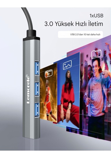 Lemorele 4'in 1'i Hub Çoklayıcı Type-c Girişli 4 Port 3.0 480mbps