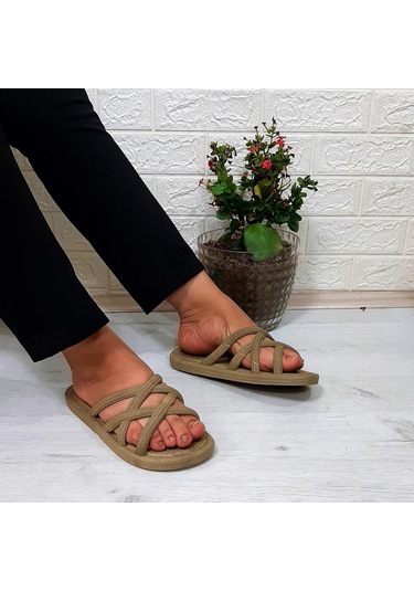 Brn 302 Camel Ahtapot Hasırlı Kaymaz Kadın Terliği 001