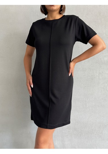 Kadın Bisiklet Yaka Soft Touch Elbise Siyah