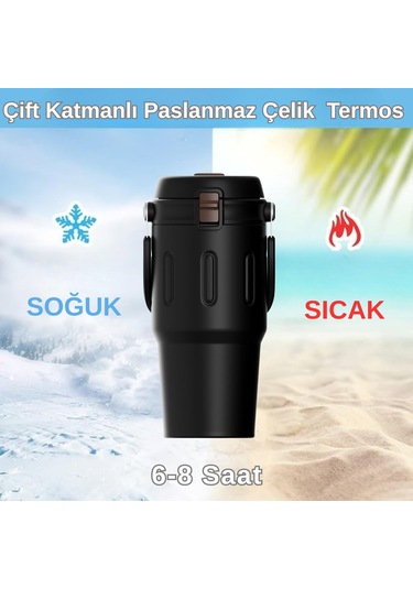 Paslanmaz Çelik Termos 650 Ml -sızdırmaz Kapak,geniş Ağızlı Siyah