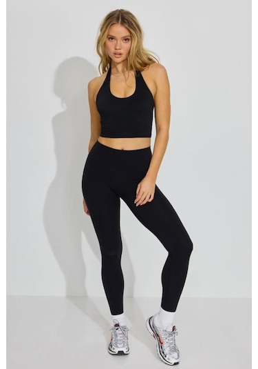 Madmext Siyah Halter Yaka Boyun Askılı Crop Top Mg2456 Siyah
