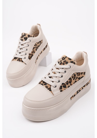 Muggo Zarina Kadın Kalın Taban Leopar Desenli Bağcıklı Günlük Sneaker Spor Ayakkabı Ten Muggo Zarina Kadın Kalın Taban Leopar Desenli Bağcıklı Günlük Sneaker Spor Ayakkabı Ten