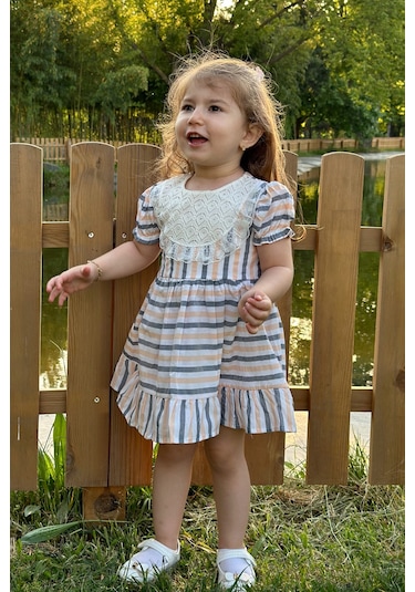 Kız Bebek Elbise Kız Çocuk Elbise Doğum Günü Parti Düğün Elbise Dantelli Kısa Kol Astarlı Elbise 001