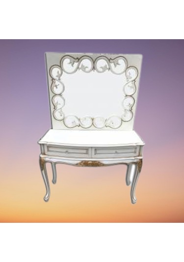 Dresuar Elzem Klasik Model Kayın Aslan Oymalı Ayak Parlak Beyaz  V Beyaz