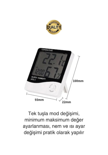 Premium Dijital Masaüstü Lcd Ekran Isı Sıcaklık Ve Nem Ölçer Termometre Saat Alarm Pilli Beyaz