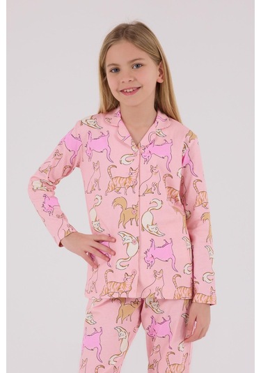 Rolypoly Kız Çocuk Gömlek Pijama Açık Pembe-1761 Pembe
