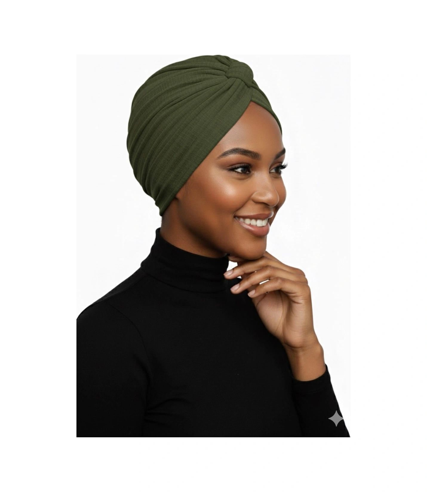 Pamuklu Bantlı Çapraz Astarlı Haki Hazır Türban Tesettür Havuz Bonesi Haki