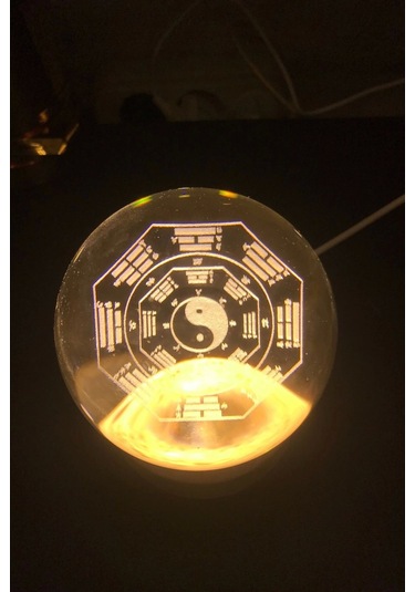 3d Led Işık Cam Küre Tek Renk Gece Lambası Yin Yan 8 Cm Mega Boy Çok Renkli