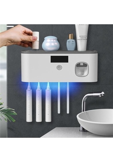 Novahub Gri Uv Dezenfeksiyon Diş Fırçası Tutucu Akıllı Otomatik Sıkma Diş Macunu Diş Macunu Dispenseri Duvara Montaj Gri Gri