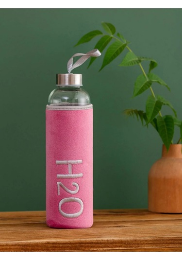 H2o Kadife Kılıflı Cam Matara 600 Ml - Renk Seçenekli Pembe