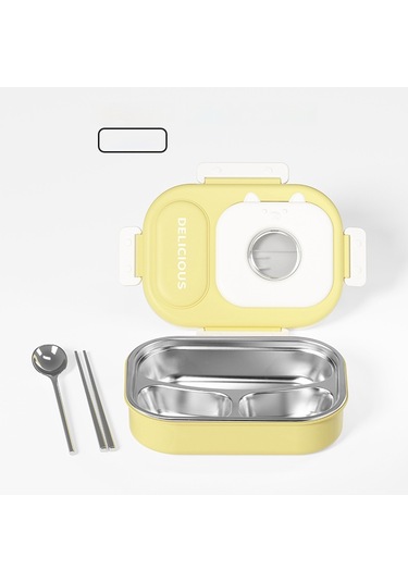 316 Paslanmaz Çelik Yalıtımlı Öğle Yemeği Kutusu Kullanışlı Öğle Yemeği Kutusu Üç Bölmeli Sarı