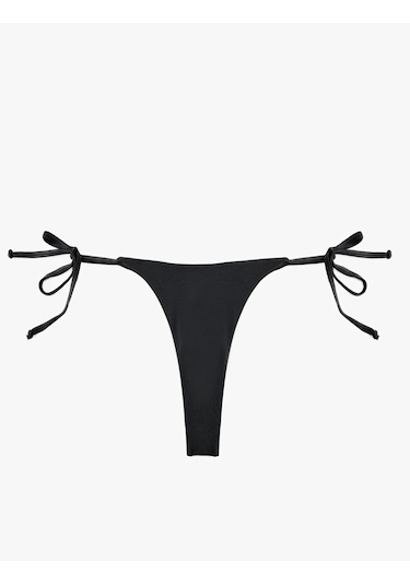 Koton Yanları Bağlamalı Parlak İpli String Mikro Bikini Altı Siyah 6sak00197mm