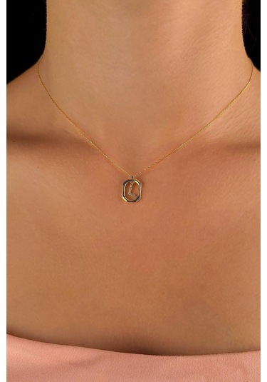 14 Ayar Altın Taşlı L Harfli Kolye 001