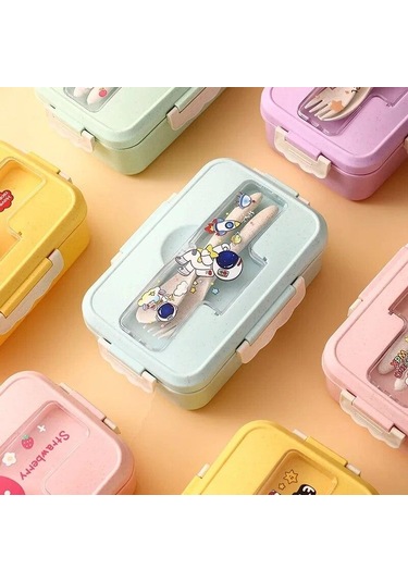 Gümüş Sevimli Öğle Yemeği Kutusu Çocuklar Kız Erkek Bölmeli Bento Öğle Yemeği Kutusu Okul Çocuk Sızdırmaz Çocuk Gıda Aperatif Kutuları Yeni 2023