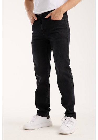 Erkek Pantolon Siyah Regular Fit Fermuarlı Jeans Siyah