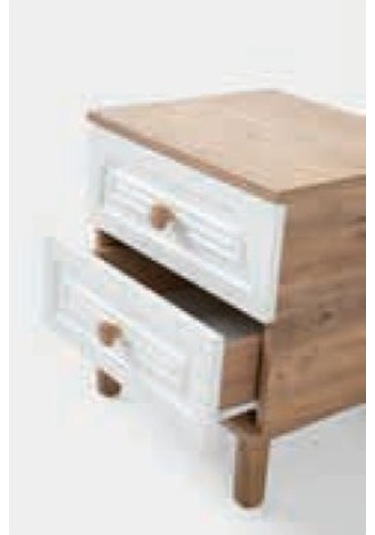 Bera 2 Çekmeceli Zambak Komidin Beyaz - Ceviz