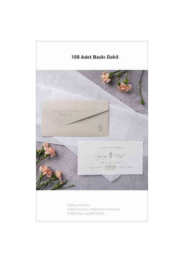 Sade Nişan Düğün Davetiyesi 100 Adet