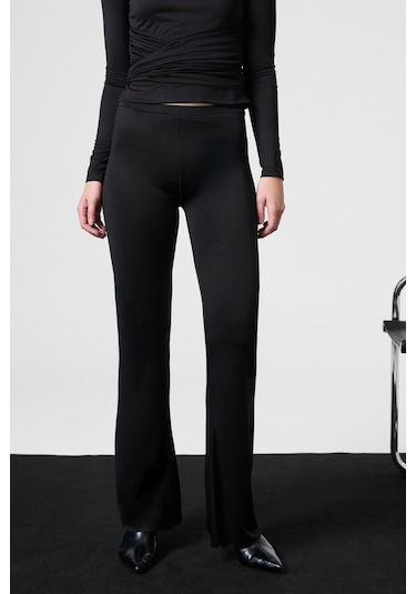 Grımelange Lorelıs Kadın Esnek Kumaşlı Geniş Paçalı Dikiş Detaylı Siyah Pantolon siyah