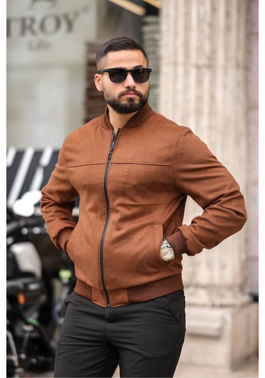 Unisex Süet Kolej Ceket - Günlük Ve Spor Kombinlerin Vazgeçilmezi Kahverengi Süet