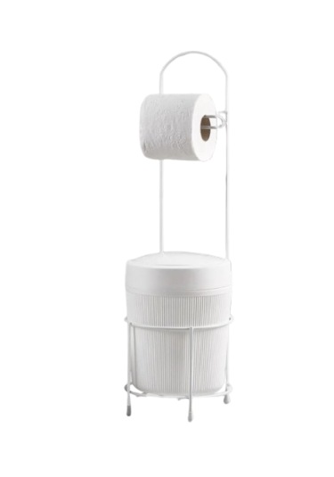 Lüks Banyo Mutfak Çöp Kovası Metal Standlı Tuvalet Wc Kağıtlık Beyaz