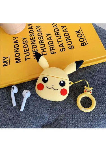 İphone 1/2. Nesil Uyumlu Koruyucu Bluetooth Kulaklık Kılıfı Figürlü Pikaçu Airpods 1/2. Nesil
