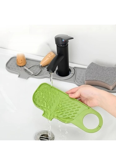 Elmpaly Gri Katlanır Silikon Tezgah Koruyucu, Damlama Tepsili Ve Sünger Saklama