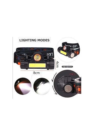 1200 Lümen Cob Led Şarjlı Çalışma Lambası Kafa Feneri Kafa Lambas N11.318 Siyah