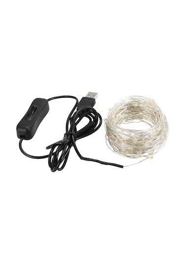 Qingmipy Usb Güçlü 100 Led Su Geçirmez Gümüş Renkli Dekoratif Aydınlatma Şeridi 10m Beyaz